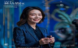 直播预告封面，主编林晚晴在摄像机前讲解1v1 po文创作技巧，背景有靛蓝色孟菲斯风格装饰